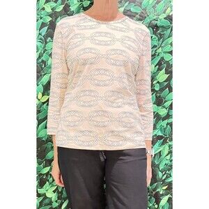 J McLaughlin Pale Pink Chain Link Print Top 3/4 Sleeve Medium